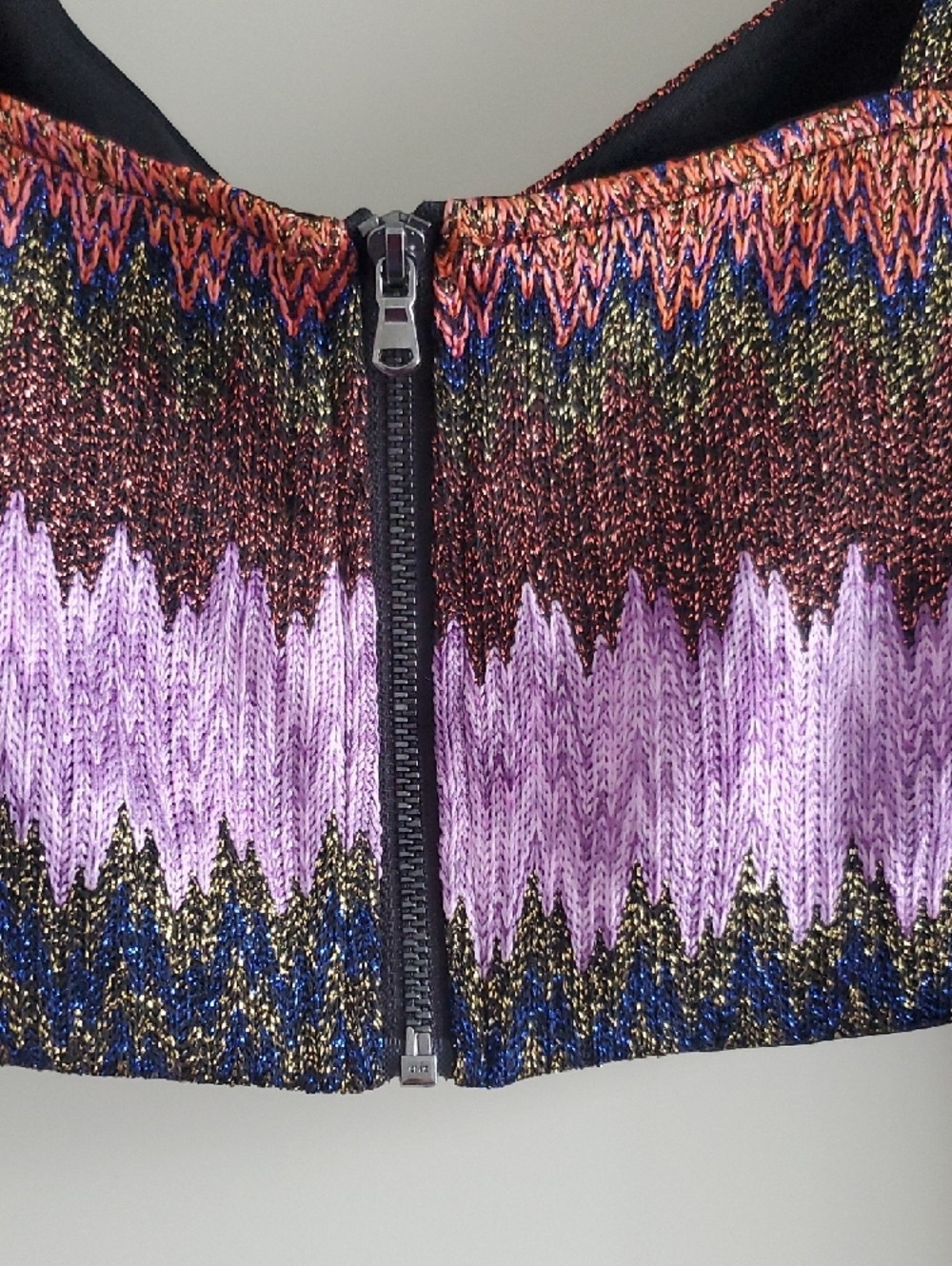 Ramy Brook Purple Chevron Metallic Long-Sleeve Crop Top - Picture 5 of 6